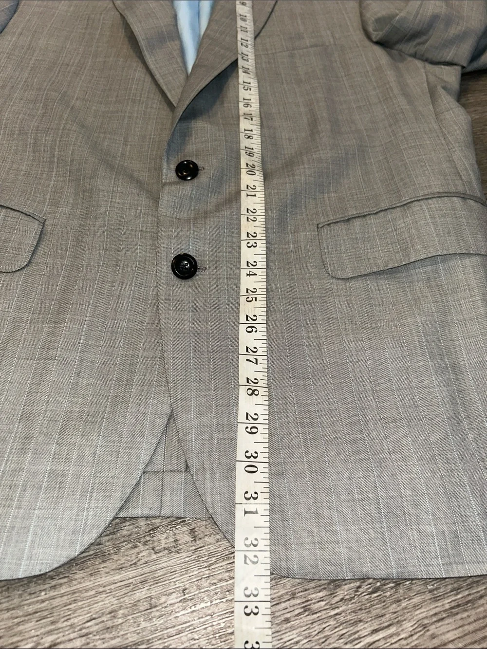 Tom James Prestige Custom Gray Pinstripe Wool Blend Suit 44R 36x28